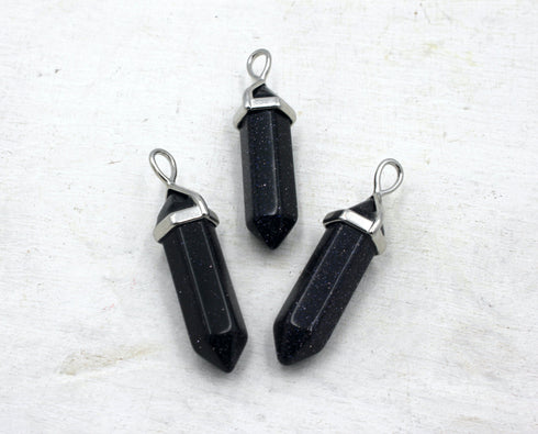 Blue Goldstone Gemstone Pendants, 8x38mm, Free Form Pendant, Sold As 1 Piece.
